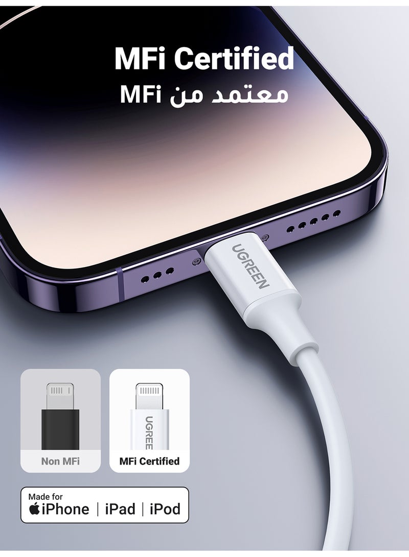 يو جرين كابل آيفون بطول 1 متر، شهادة أبل MFi المعتمدة، كابل USB-C إلى لايتنينج لآيفون 14 برو ماكس، آيفون 13، آيفون 12، آيفون 11، إيربودز، أبل بنسل، آيباد ميني، آيباد إير، آيباد برو، مع شحن سريع وحماية للبطارية - Image 3